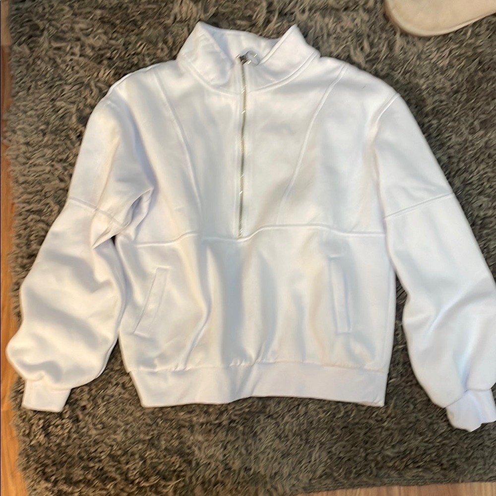 White Zip-Up Pullover medium